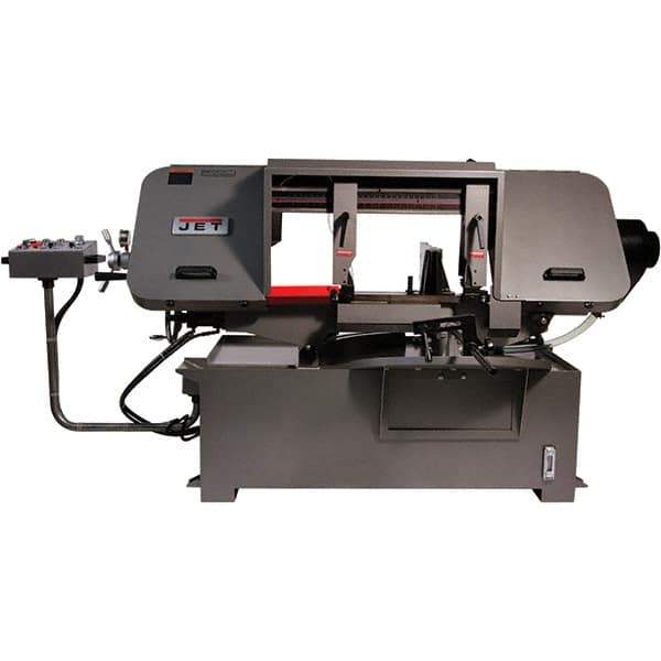 Jet - 19-1/4 x 4" Max Capacity, Semi-Automatic Variable Speed Pulley Horizontal Bandsaw - 90 to 370 SFPM Blade Speed, 230/460 Volts, 45 & 90°, 3 hp, 3 Phase - Apex Tool & Supply