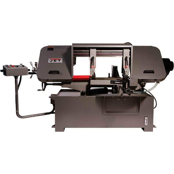 Jet - 19-1/4 x 4" Max Capacity, Semi-Automatic Variable Speed Pulley Horizontal Bandsaw - 90 to 370 SFPM Blade Speed, 230/460 Volts, 45 & 90°, 3 hp, 3 Phase - Apex Tool & Supply