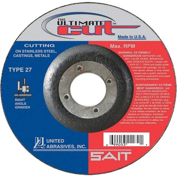 Sait - 6" Wheel Diam, 7/8" Arbor Hole, Type 27 Depressed Center Wheel - Coarse Grade, Ceramic, 10,200 Max RPM - Apex Tool & Supply
