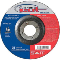 Sait - 4-1/2" Wheel Diam, 7/8" Arbor Hole, Type 27 Depressed Center Wheel - Coarse Grade, Ceramic, 13,300 Max RPM - Apex Tool & Supply