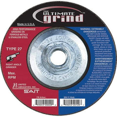 Sait - 7" Wheel Diam, 1/4" Wheel Thickness, Type 27 Depressed Center Wheel - Coarse Grade, Zirconia Alumina, 8,500 Max RPM - Apex Tool & Supply