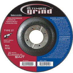 Sait - 5" Wheel Diam, 1/4" Wheel Thickness, 7/8" Arbor Hole, Type 27 Depressed Center Wheel - Coarse Grade, Zirconia Alumina, 12,200 Max RPM - Apex Tool & Supply