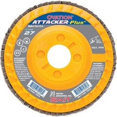 Sait - 80 Grit, 4-1/2" Disc Diam, 7/8" Center Hole, Type 27 Zirconia Alumina Flap Disc - 13,300 Max RPM, Plastic Backing, Arbor Attaching System, Coated - Apex Tool & Supply