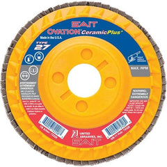 Sait - 36 Grit, 4-1/2" Disc Diam, 7/8" Center Hole, Type 27 Ceramic Flap Disc - 13,300 Max RPM, Plastic Backing, Arbor Attaching System, Coated - Apex Tool & Supply