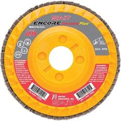 Sait - 36 Grit, 4-1/2" Disc Diam, 7/8" Center Hole, Type 29 Ceramic Flap Disc - 13,300 Max RPM, Plastic Backing, Arbor Attaching System, Coated - Apex Tool & Supply