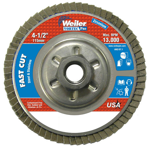‎4-1/2″ Vortec Pro Abrasive Flap Disc, Angled, Aluminum Backing, 60Z, 5/8″-11 UNC Nut - Apex Tool & Supply