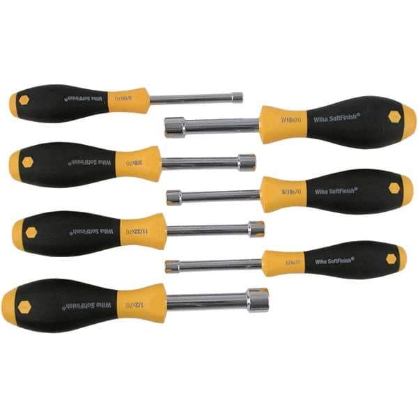 Wiha - 7 Piece, 3/16 to 1/2" Nut Driver Set - Hollow Shaft, Cushion Grip Handle - Apex Tool & Supply