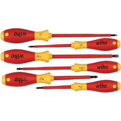 Wiha - 6 Piece Slotted, Phillips & Square Screwdriver Set - Bit Sizes: Philips #1 & #2, Comes in Vinyl Pouch - Apex Tool & Supply