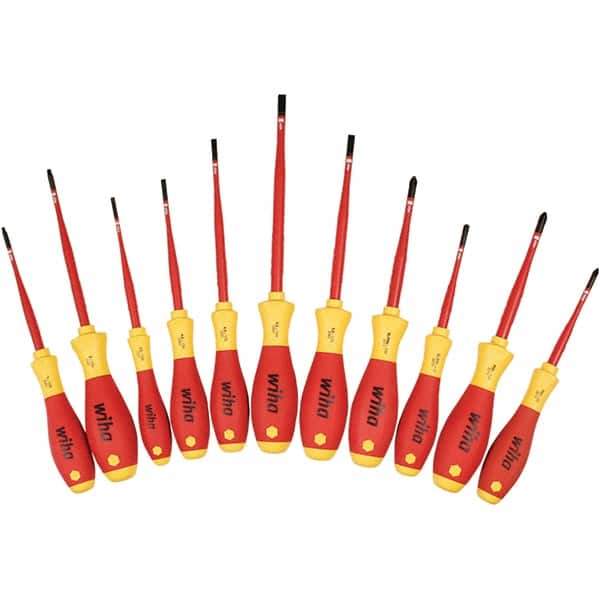 Wiha - 8 Piece Slotted, Phillips, Square & Terminal Xeno Screwdriver Set - Bit Sizes: Philips #1 & #2, Comes in Box - Apex Tool & Supply