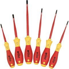 Wiha - 6 Piece Slotted, Phillips & Square Screwdriver Set - Bit Sizes: Philips #1 & #2, Comes in Box - Apex Tool & Supply