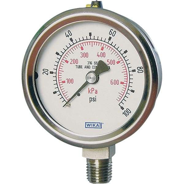 Wika - 4" Dial, 1/4 Thread, 0-60 Scale Range, Pressure Gauge - Lower Connection Mount, Accurate to 1% of Scale - Apex Tool & Supply