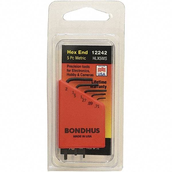 Bondhus - 5 Piece, L-Key Hex Key Set - 0.71 to 2mm Range, Protanium Steel - Apex Tool & Supply