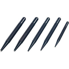Mitutoyo - 5 Piece, 1/16 to 5/32", Pin Punch Set - Round Shank, Comes in Plastic Sleeve - Apex Tool & Supply