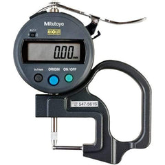 Mitutoyo - 0mm to 12mm Measurement, 0.01mm Resolution Electronic Thickness Gage - Accurate up to 0.001", 1.5 N Measuring Force - Apex Tool & Supply