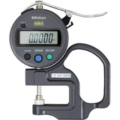 Mitutoyo - 0mm to 12mm Measurement, 0.01mm Resolution Electronic Thickness Gage - Accurate up to 0.001", 1.5 N Measuring Force - Apex Tool & Supply