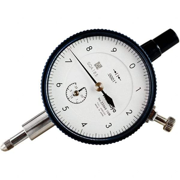 Mitutoyo - 1/4" Range, 0-10 Dial Reading, 0.0001" Graduation Dial Drop Indicator - 57mm Dial, 0.01" Range per Revolution, 0.0001" Accuracy, Revolution Counter - Apex Tool & Supply