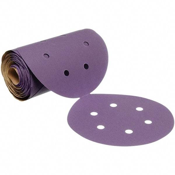3M - 6" Diam, 320 Grit Ceramic Adhesive PSA Disc - Extra Fine Grade, Purple, Polyester Backing, Flexible, 12,000 Max RPM, Use with Random Orbital Sanders - Apex Tool & Supply