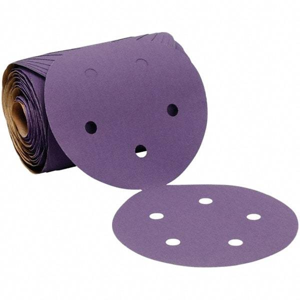 3M - 5" Diam, 400 Grit Ceramic Adhesive PSA Disc - Super Fine Grade, Purple, Polyester Backing, Flexible, 12,000 Max RPM, Use with Random Orbital Sanders - Apex Tool & Supply