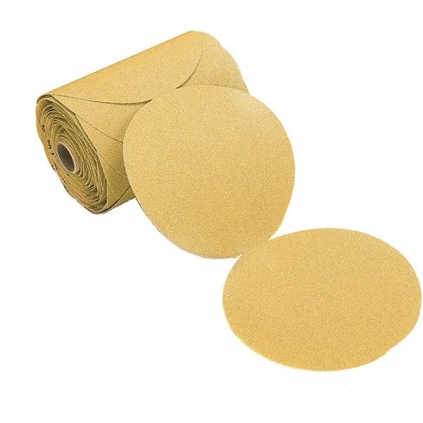 Mirka - 6" Diam, 400 Grit Aluminum Oxide Adhesive PSA Disc - Gold, C Weighted Backing, Flexible, 12,000 Max RPM, Use with Random Orbital Sanders - Apex Tool & Supply