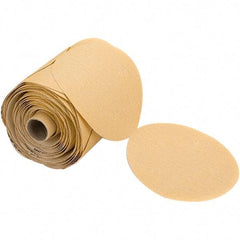 Mirka - 5" Diam, 180 Grit Aluminum Oxide Adhesive PSA Disc - Gold, C Weighted Backing, Flexible, 12,000 Max RPM, Use with Random Orbital Sanders - Apex Tool & Supply