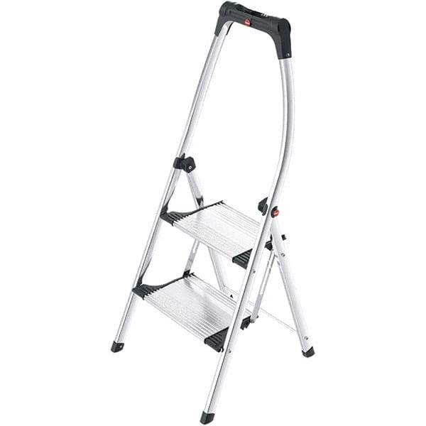 Hailo - 2 Steps, 3' 9" High, EN14183 Rating, Aluminum Step Ladder - 330 Lb Capacity, 20-15/32" Base Width - Apex Tool & Supply