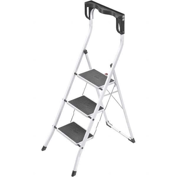 Hailo - 3 Steps, 4' 3" High, EN14183 Rating, Tubular Steel Step Ladder - 330 Lb Capacity, 18-29/32" Base Width - Apex Tool & Supply