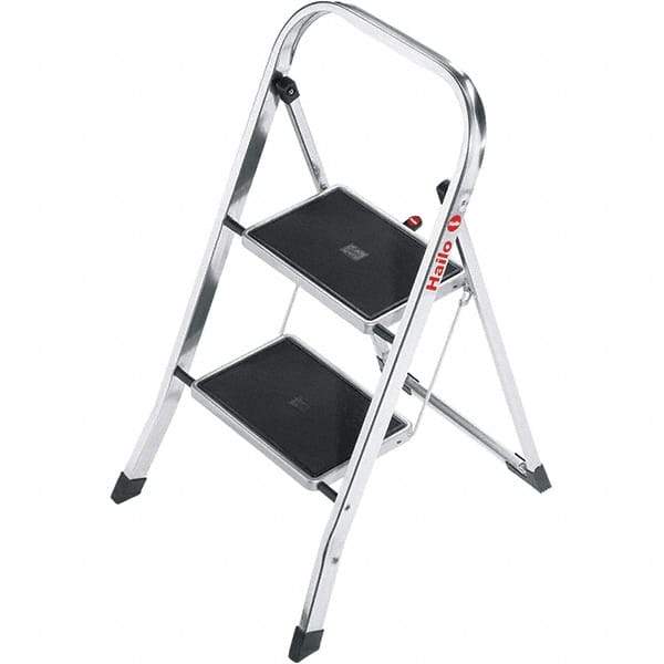 Hailo - 2 Steps, 2' 7" High, EN14183 Rating, Aluminum Step Ladder - 330 Lb Capacity, 18-1/2" Base Width - Apex Tool & Supply