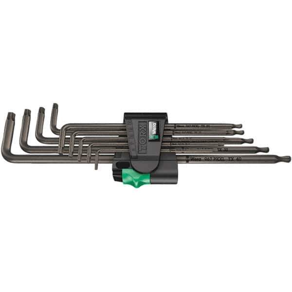 Wera - 9 Piece T8 to T40 Black Oxide Finish L-Key Torx Key Set - T8, T9, T10, T15, T20, T25, T27, T30, T40 Torx Size - Apex Tool & Supply