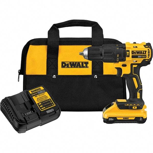 DeWALT - 20 Volt 1/2" Keyless Chuck Cordless Hammer Drill - 29750 BPM, 0 to 250 RPM - Apex Tool & Supply