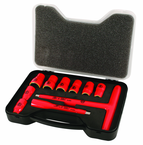 Insulated 3/8" Inch T-Handle Socket Set Includes: 5/16 - 3/4" Sockets and 5" Extension Bar and T Handle in Storage Box. 11 Pieces - Apex Tool & Supply