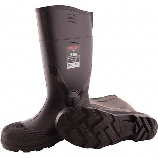 Tingley - Unisex (Men's 8, Women's 10) Medium Width Steel Knee Boots - Black, PVC Upper, PVC Outsole, PVC Liner 15" High, Pull-On - Apex Tool & Supply