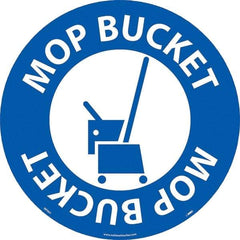 NMC - Mop Bucket, Anti-Skid Pressure-Sensitive Vinyl Floor Sign - Round, White on Blue, Adhesive Backed, For Restroom, Janitorial & Housekeeping - Apex Tool & Supply