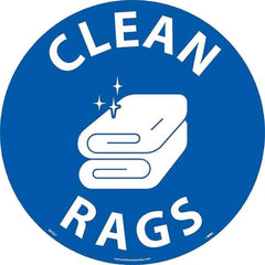 NMC - Clean Rags, Anti-Skid Pressure-Sensitive Vinyl Floor Sign - Round, White on Blue, Adhesive Backed, For Restroom, Janitorial & Housekeeping - Apex Tool & Supply