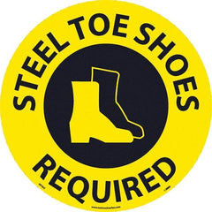 NMC - Steel Toe Shoes Required, Anti-Skid Pressure-Sensitive Vinyl Floor Sign - Round, Black on Yellow, Adhesive Backed, For Restroom, Janitorial & Housekeeping - Apex Tool & Supply