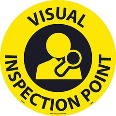 NMC - Visual Inspection Point, Anti-Skid Pressure-Sensitive Vinyl Floor Sign - Round, Black on Yellow, Adhesive Backed, For Restroom, Janitorial & Housekeeping - Apex Tool & Supply
