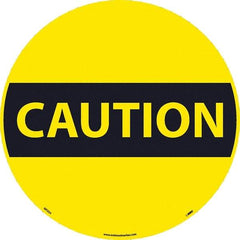 NMC - Caution, Anti-Skid Pressure-Sensitive Vinyl Floor Sign - Round, Black on Yellow, Adhesive Backed, For Restroom, Janitorial & Housekeeping - Apex Tool & Supply