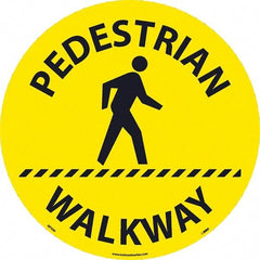 NMC - Pedestrian Walkway, Anti-Skid Pressure-Sensitive Vinyl Floor Sign - Round, Black on Yellow, Adhesive Backed, For Restroom, Janitorial & Housekeeping - Apex Tool & Supply