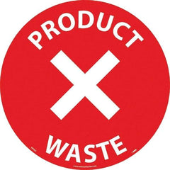 NMC - Product Waste, Anti-Skid Pressure-Sensitive Vinyl Floor Sign - Round, White on Red, Adhesive Backed, For Restroom, Janitorial & Housekeeping - Apex Tool & Supply