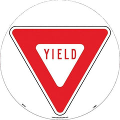 NMC - Yield, Anti-Skid Pressure-Sensitive Vinyl Floor Sign - Round, Red on White, Adhesive Backed, For Restroom, Janitorial & Housekeeping - Apex Tool & Supply
