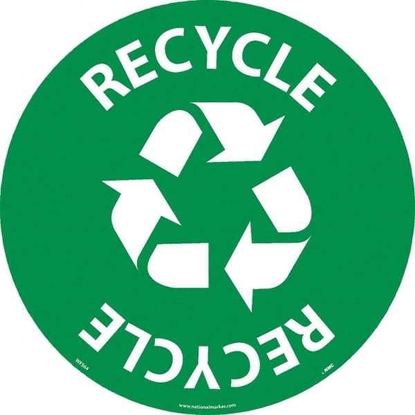 NMC - Recycle, Anti-Skid Pressure-Sensitive Vinyl Floor Sign - Round, White on Green, Adhesive Backed, For Restroom, Janitorial & Housekeeping - Apex Tool & Supply