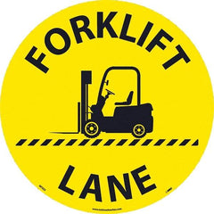 NMC - Forklift Lane, Anti-Skid Pressure-Sensitive Vinyl Floor Sign - Round, Black on Yellow, Adhesive Backed, For Restroom, Janitorial & Housekeeping - Apex Tool & Supply