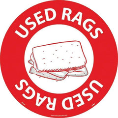 NMC - Used Rags, Anti-Skid Pressure-Sensitive Vinyl Floor Sign - Round, White on Red, Adhesive Backed, For Restroom, Janitorial & Housekeeping - Apex Tool & Supply