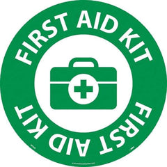 NMC - First Aid Kit, Anti-Skid Pressure-Sensitive Vinyl Floor Sign - Round, White on Green, Adhesive Backed, For Restroom, Janitorial & Housekeeping - Apex Tool & Supply