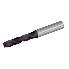 Kennametal - 17.9mm 180° Spiral Flute Solid Carbide Screw Machine Drill Bit - AlTiN Finish, Right Hand Cut, 73mm Flute Length, 123mm OAL, Straight Shank, Through Coolant - Apex Tool & Supply
