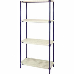 Quantum Storage - 72" High x 24" Wide x 36" Deep, 4 Shelf Ventilated Structural Open Plastic Shelving with Legs - Blue/White, 600 Lb Capacity - Apex Tool & Supply