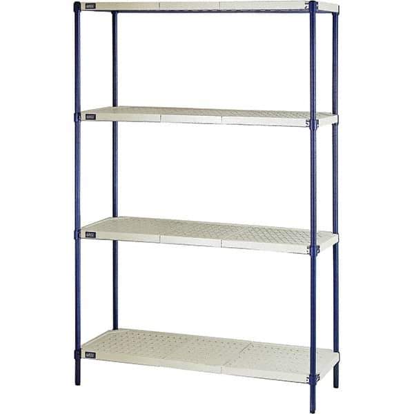 Quantum Storage - 72" High x 18" Wide x 48" Deep, 4 Shelf Ventilated Structural Open Plastic Shelving with Legs - Blue/White, 600 Lb Capacity - Apex Tool & Supply