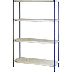 Quantum Storage - 72" High x 18" Wide x 48" Deep, 4 Shelf Ventilated Structural Open Plastic Shelving with Legs - Blue/White, 600 Lb Capacity - Apex Tool & Supply