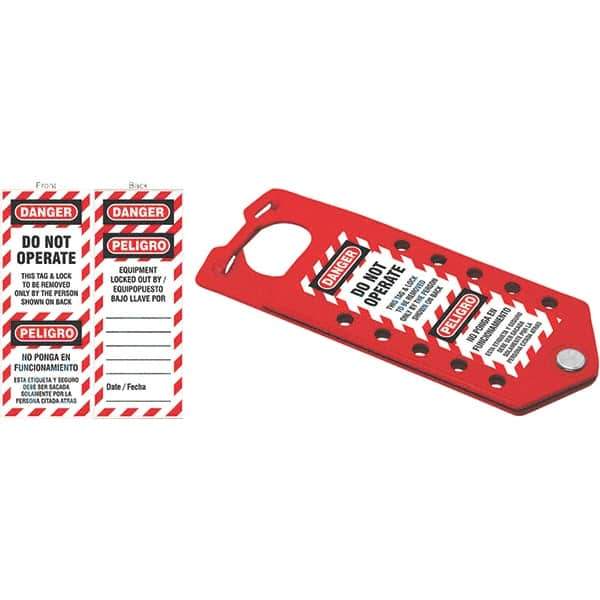 NMC - Single Jaw, 1 to 2" Jaw Diam, 10 PadLocks, Aluminum Lockout Hasp - Scissor Action, 3" Long x 7-1/2" Wide, Red - Apex Tool & Supply