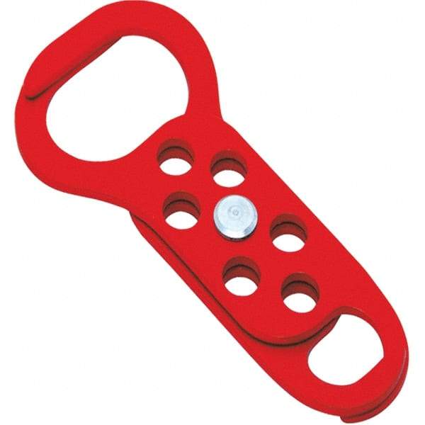 NMC - Double Jaw, 1 to 2" Jaw Diam, 6 PadLocks, Steel Lockout Hasp - Scissor Action, 5-13/32" Long x 2-1/2" Wide, Red - Apex Tool & Supply