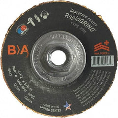 BULLARD - 36 Grit, 4-1/2" Wheel Diam, 1/8" Wheel Thickness, Type 29 Depressed Center Wheel - Coarse/Extra Coarse Grade, Ceramic, 13,300 Max RPM, Compatible with Angle Grinder - Apex Tool & Supply